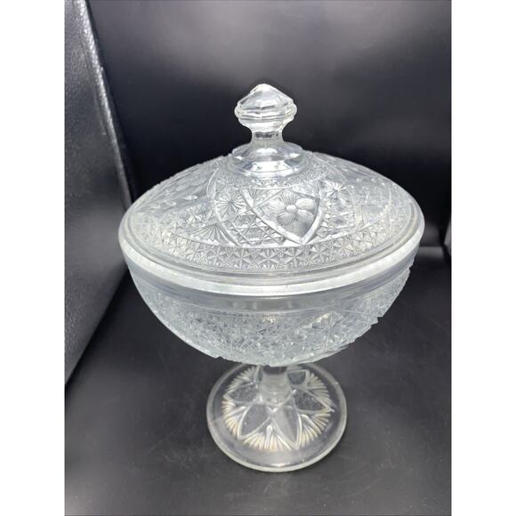 Vtg Depression Glass Classical Covered Pedestal Candy Dish Bowl Lidded **CHIP** - Picture 5 of 13